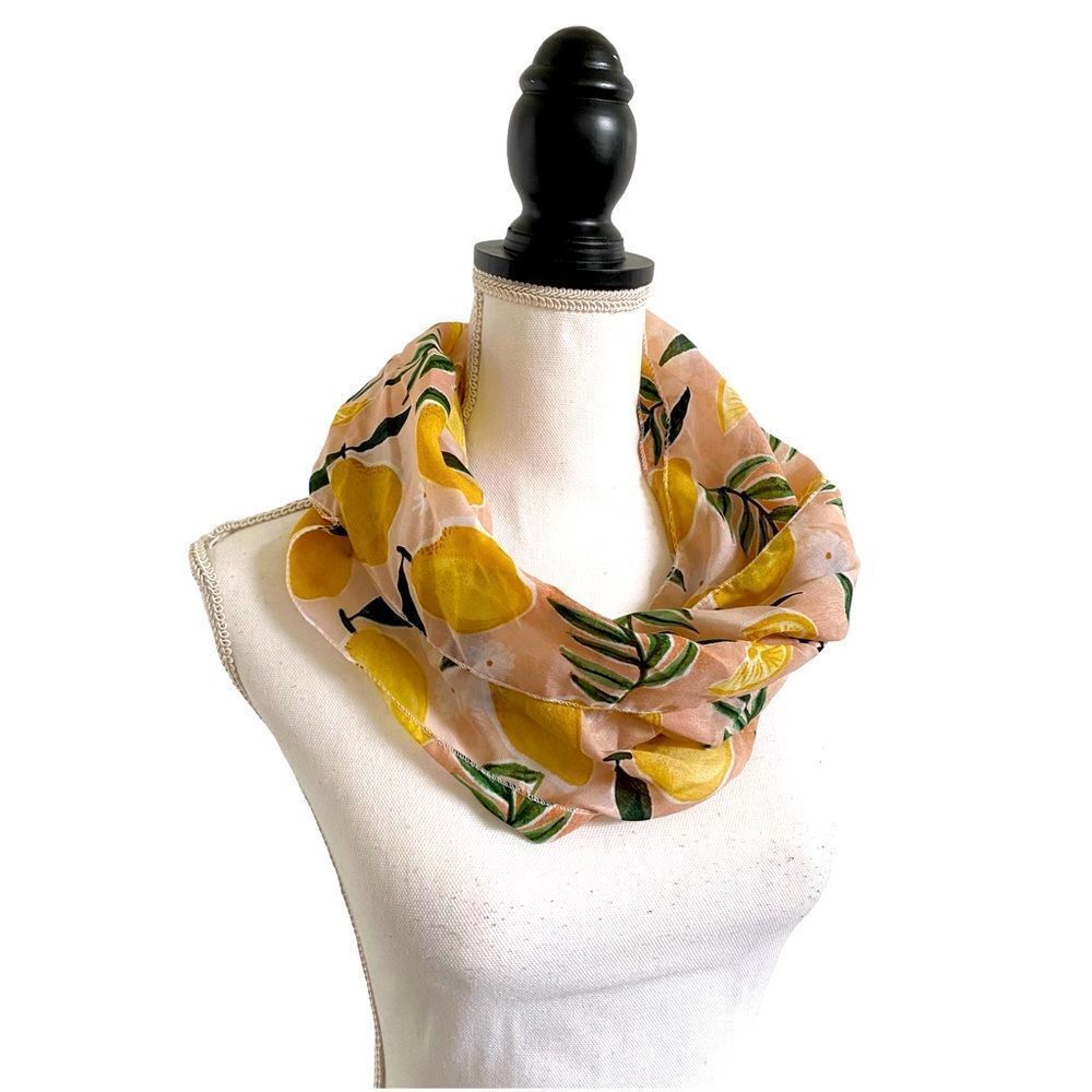 Lemon & Floral Print Fashion Scarf Yellow Green Pink & White OSFM